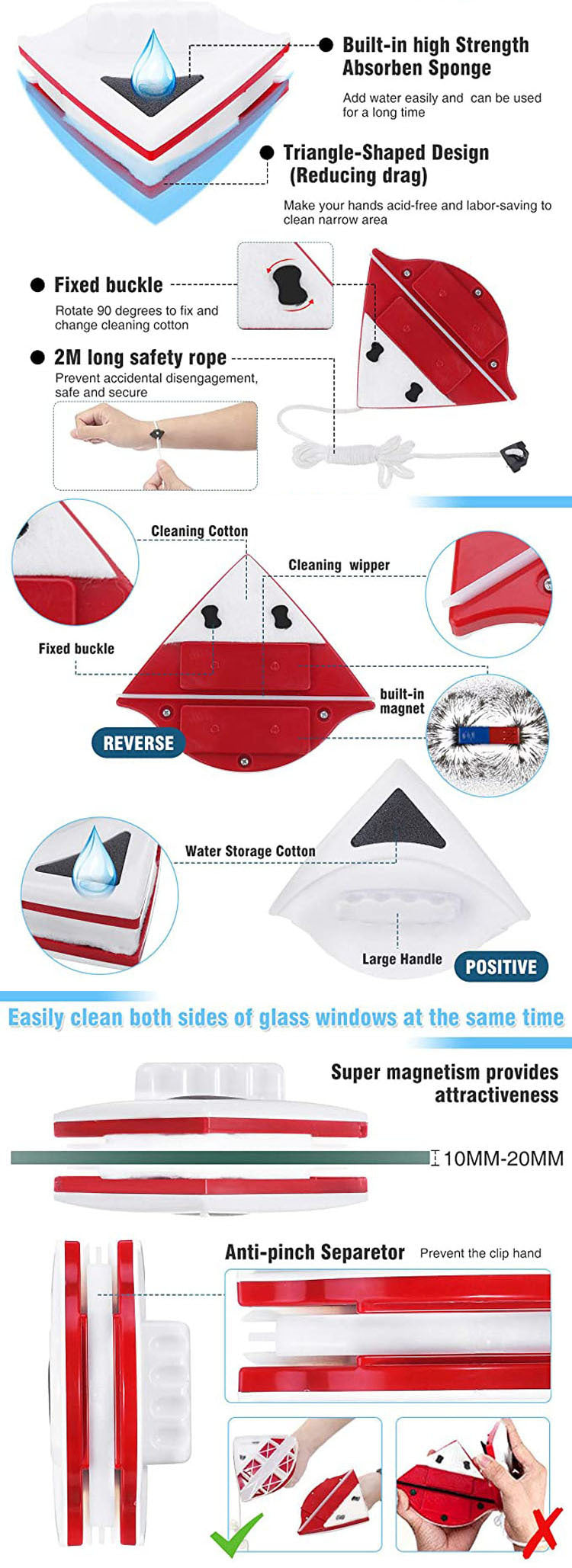 Double-Layer Magnetic Glass Wiper Cleaning Tool