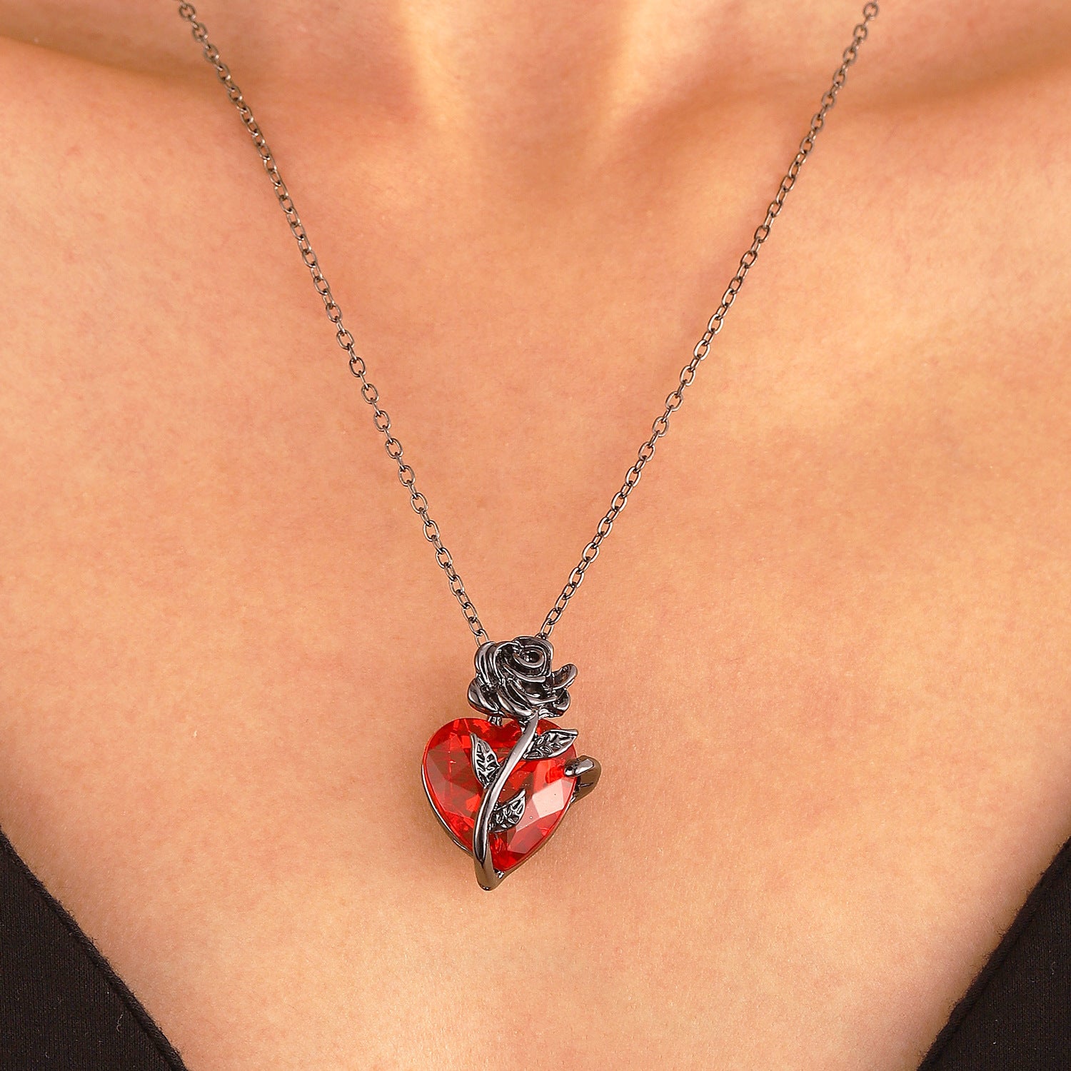 Punk Rose Love Heart Necklace for Valentine's Day