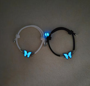 Blue Luminous Butterfly Necklace And Bracelet Set