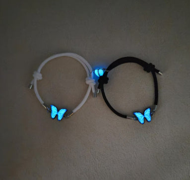 Blue Luminous Butterfly Necklace And Bracelet Set