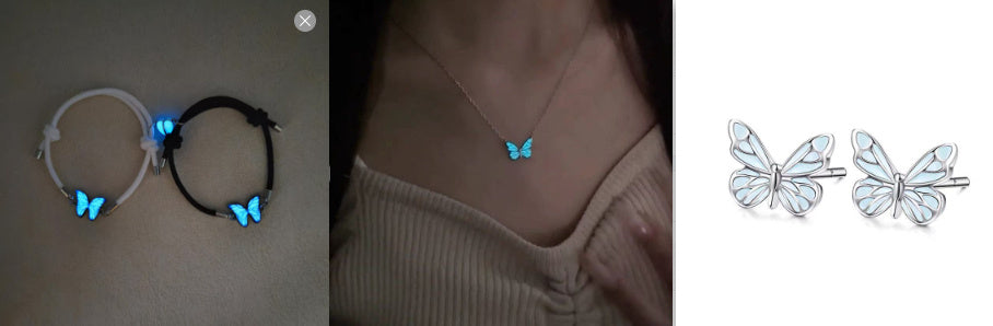 Blue Luminous Butterfly Necklace And Bracelet Set