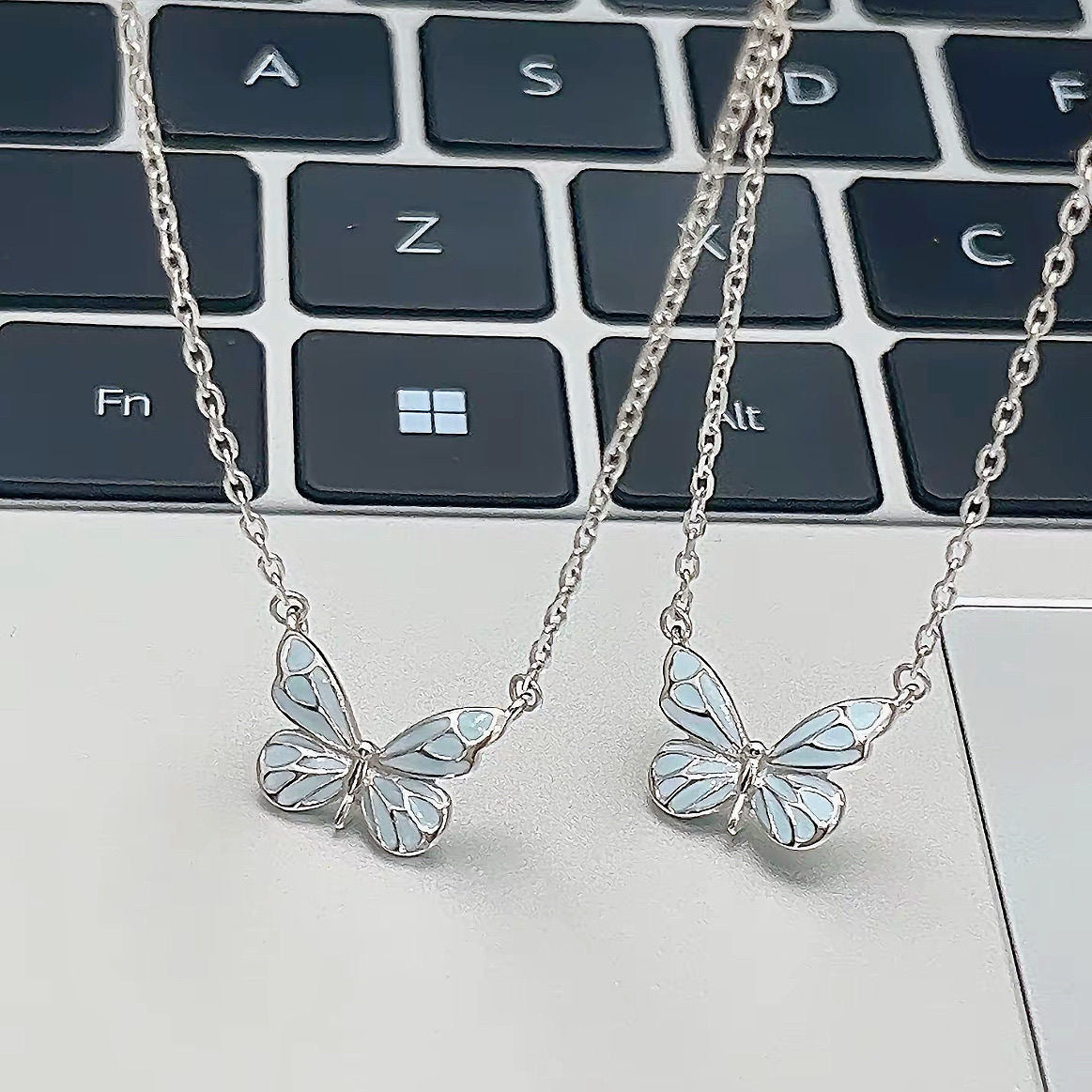 Blue Luminous Butterfly Necklace And Bracelet Set