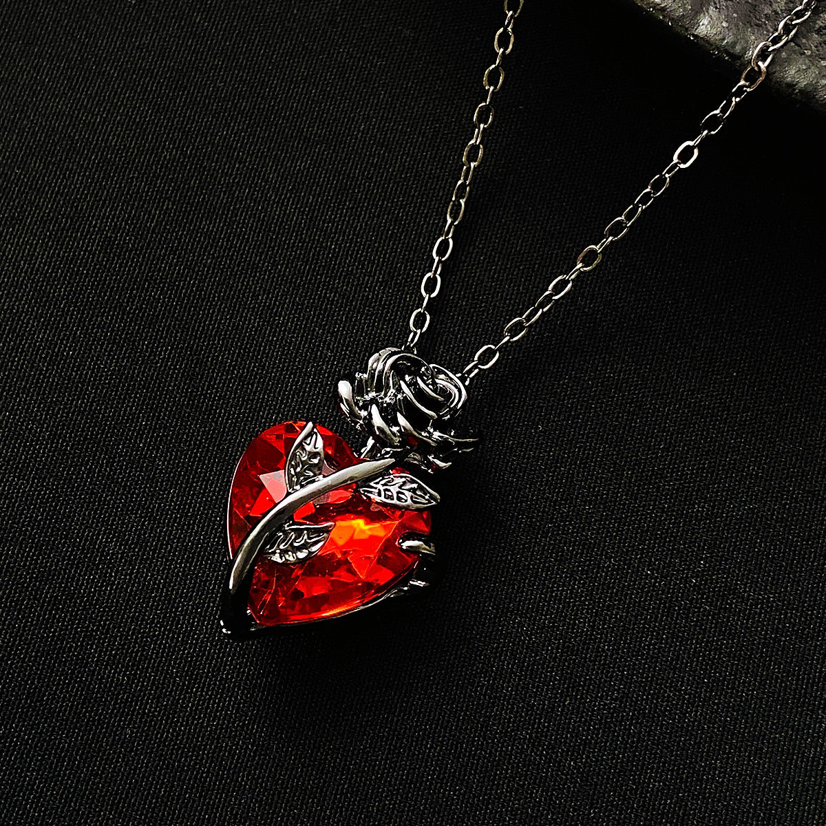 Punk Rose Love Heart Necklace for Valentine's Day