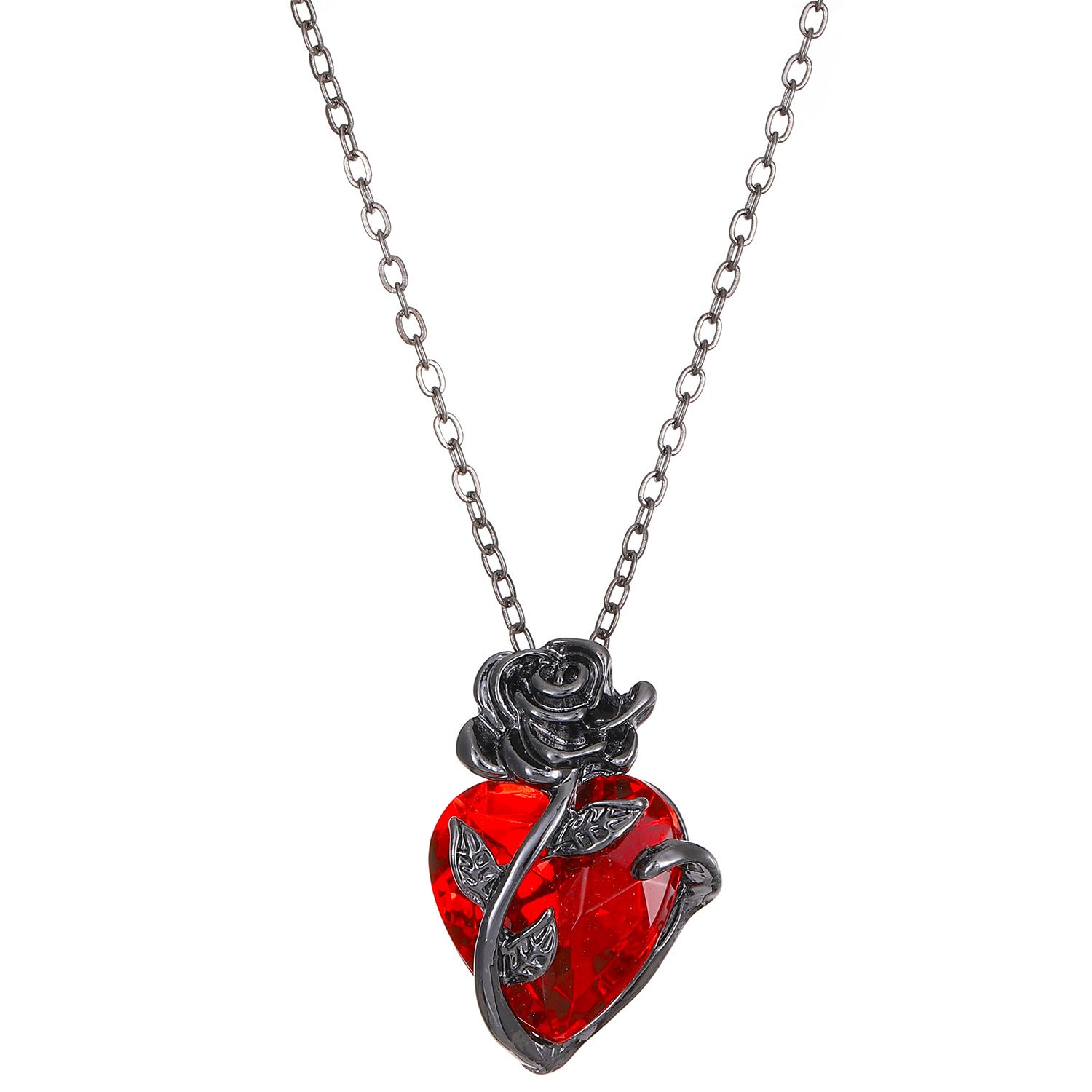 Punk Rose Love Heart Necklace for Valentine's Day