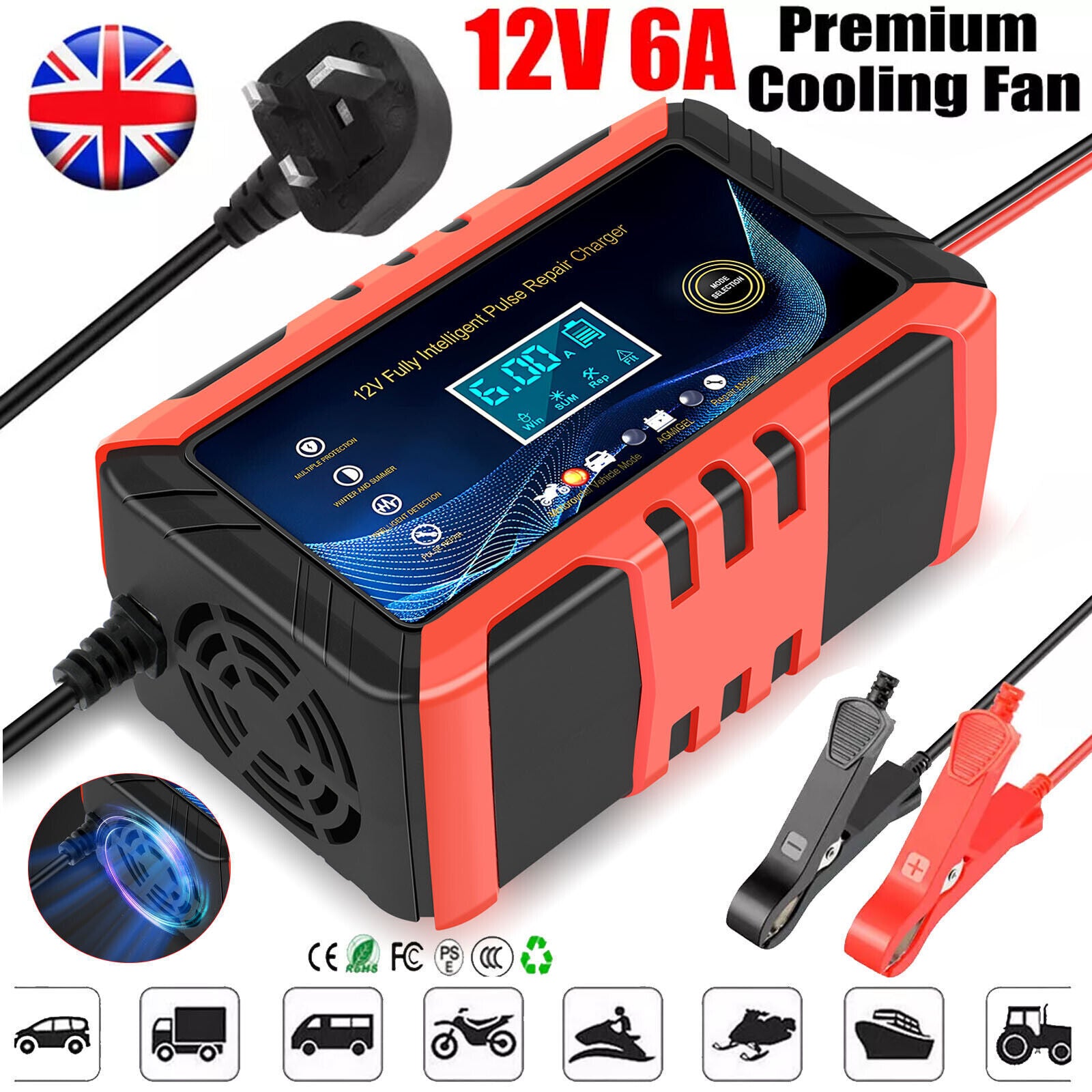 Automatic Car Battery Fast Charger 12V 6A