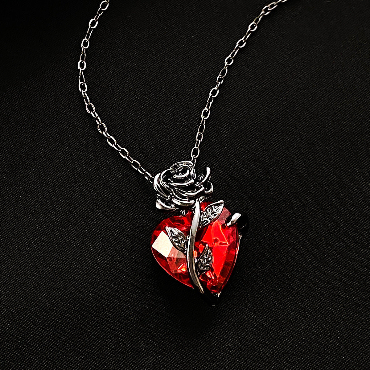 Punk Rose Love Heart Necklace for Valentine's Day