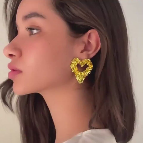 Pleated Heart Love Earrings