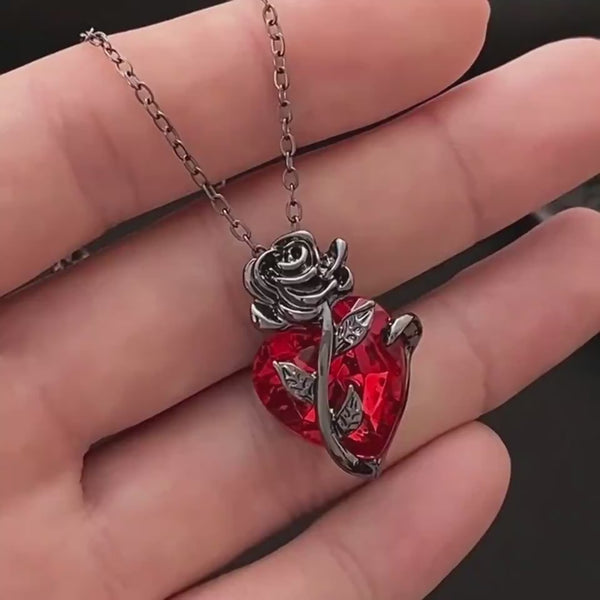 Punk Rose Love Heart Necklace for Valentine's Day